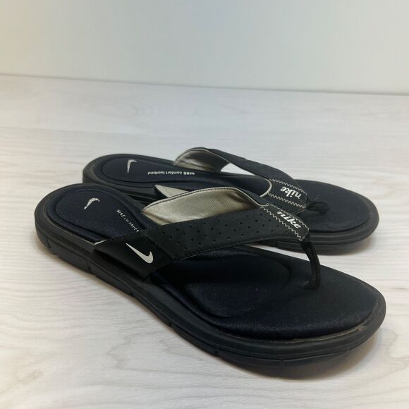 Nike Comfort Size 9 Footbed Flip Flops Black White Thong Sandals 354925-011 - Picture 1 of 10